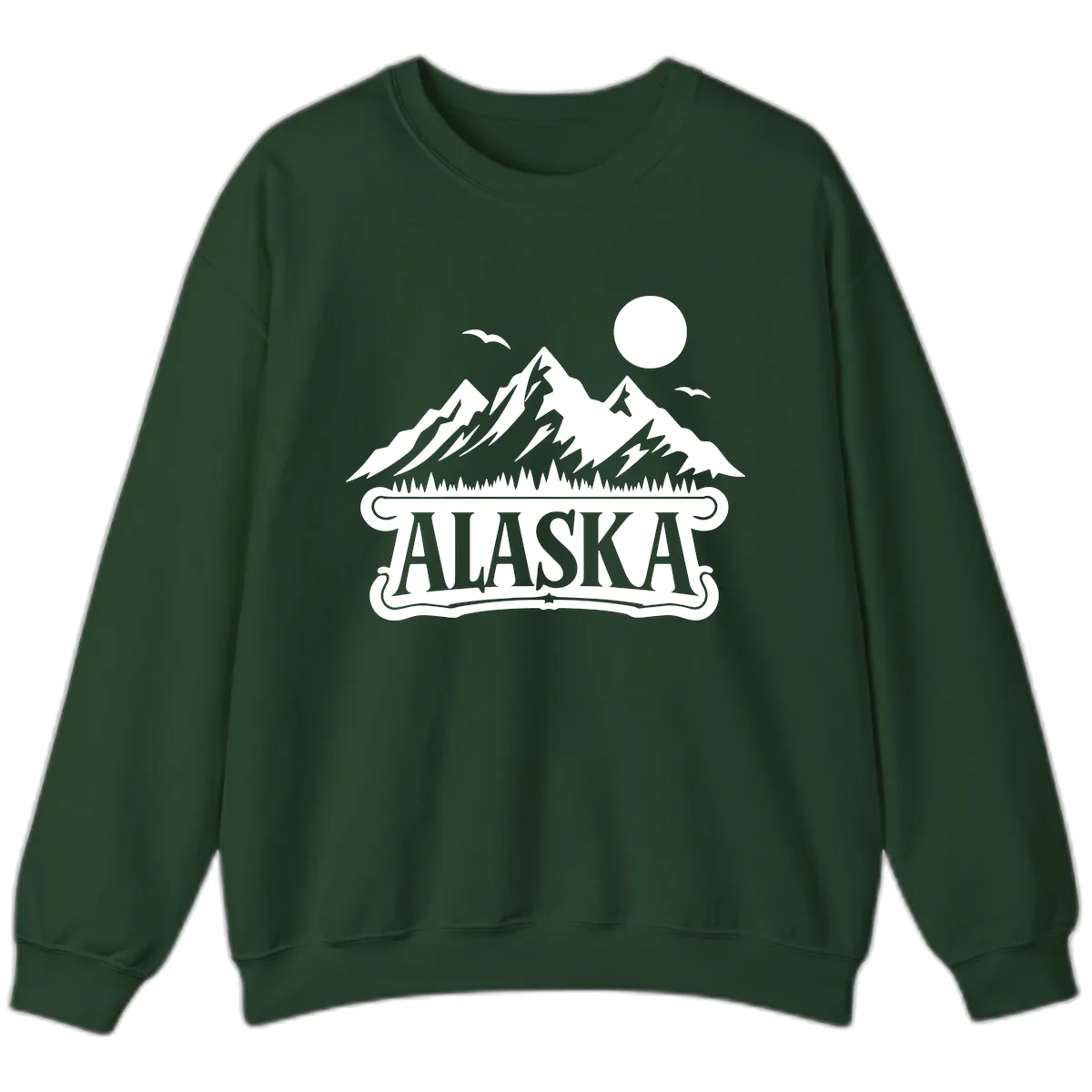 Alaska Mountain Range and Forest Scenic Sweatshirt in Forest Green