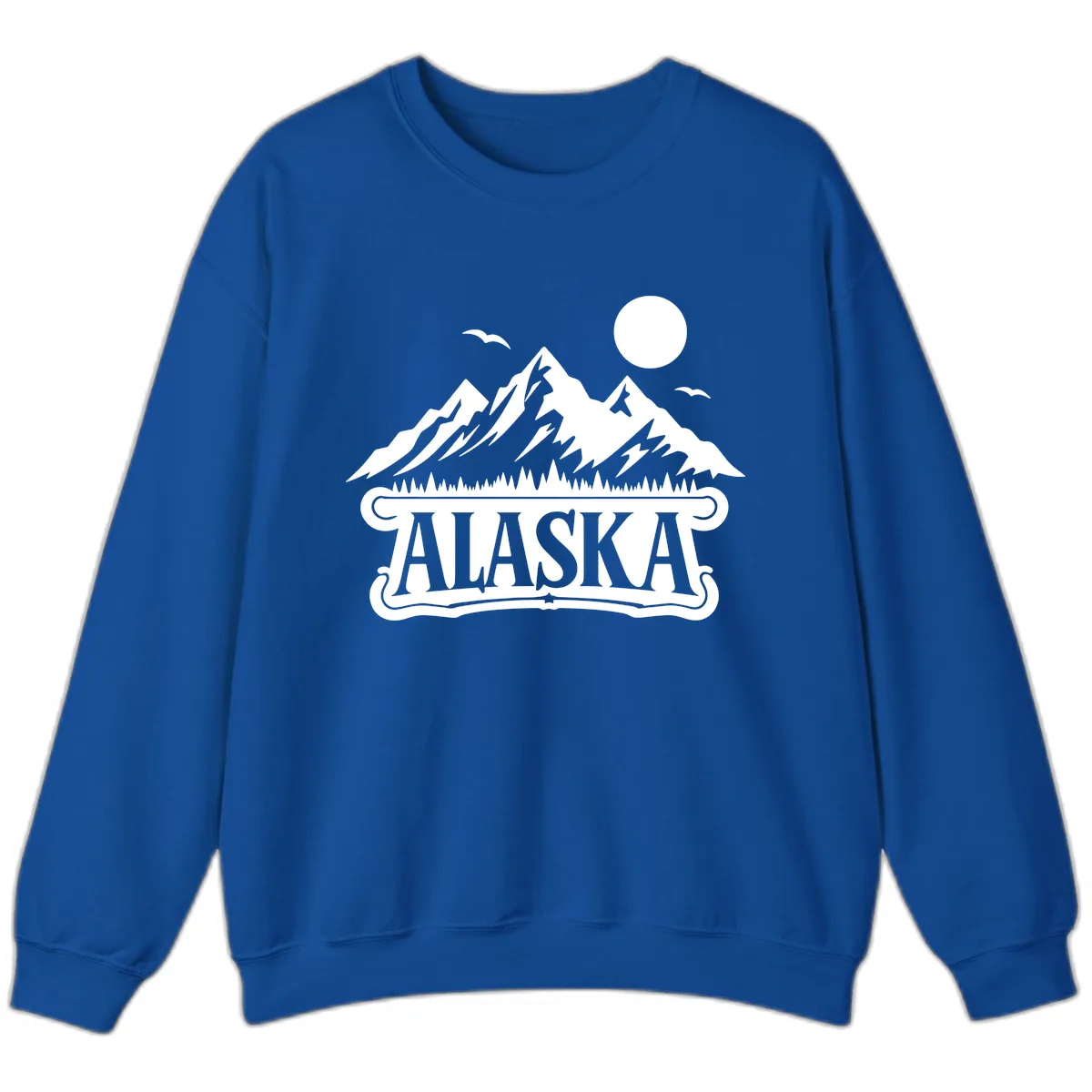 Alaska Mountain Range and Forest Scenic Sweatshirt in Royal
