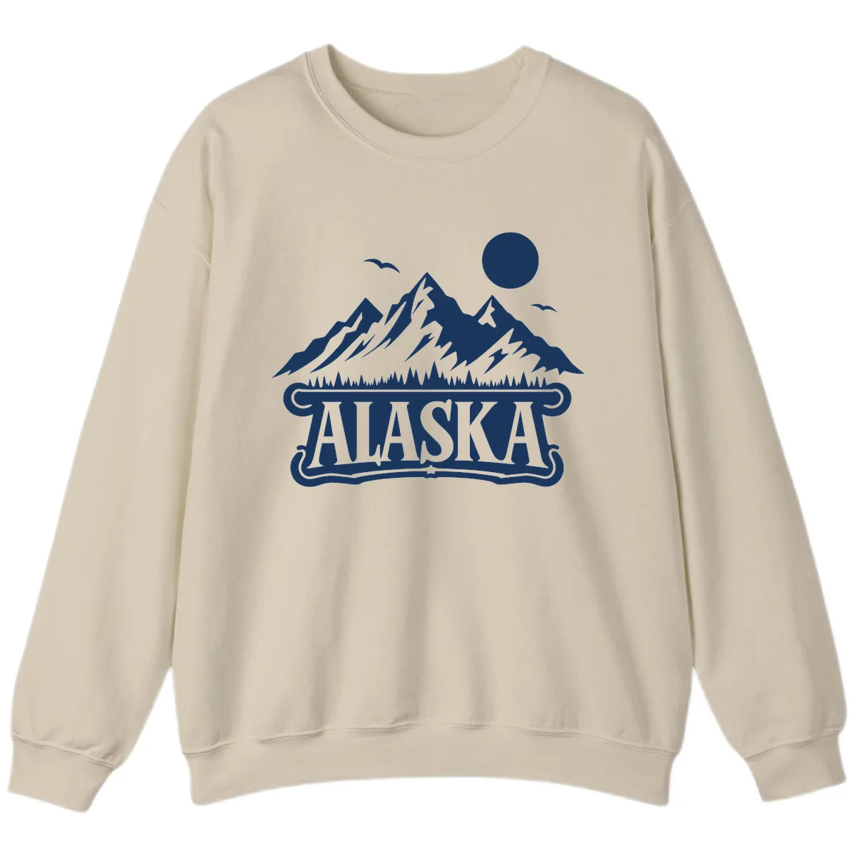 Alaska Mountain Range and Forest Scenic Sweatshirt in Sand