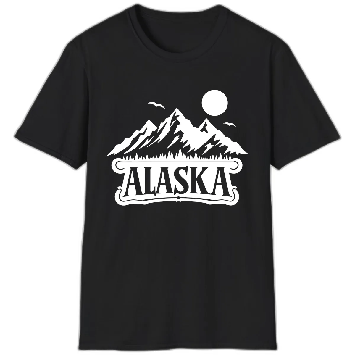 Alaska Mountain Range and Forest Scenic T-Shirt in Black
