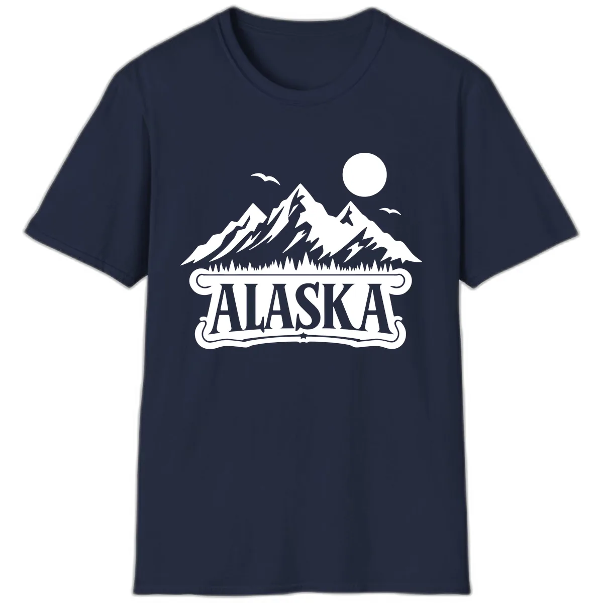 Alaska Mountain Range and Forest Scenic T-Shirt in Navy