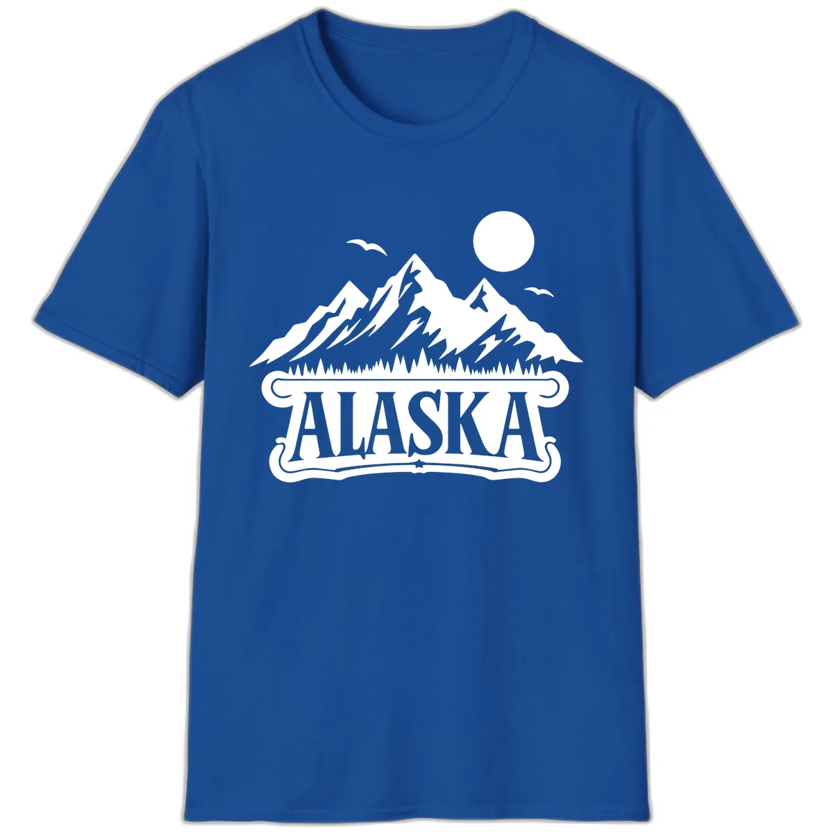 Alaska Mountain Range and Forest Scenic T-Shirt in Royal