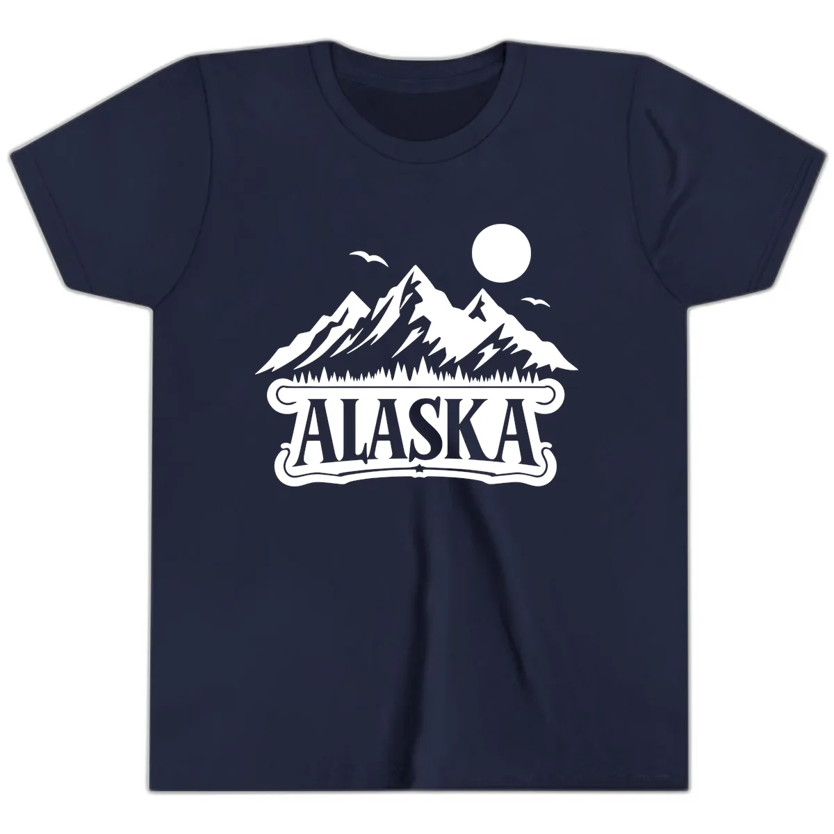 Alaska Mountain Range and Forest Scenic Youth T-Shirt in Navy