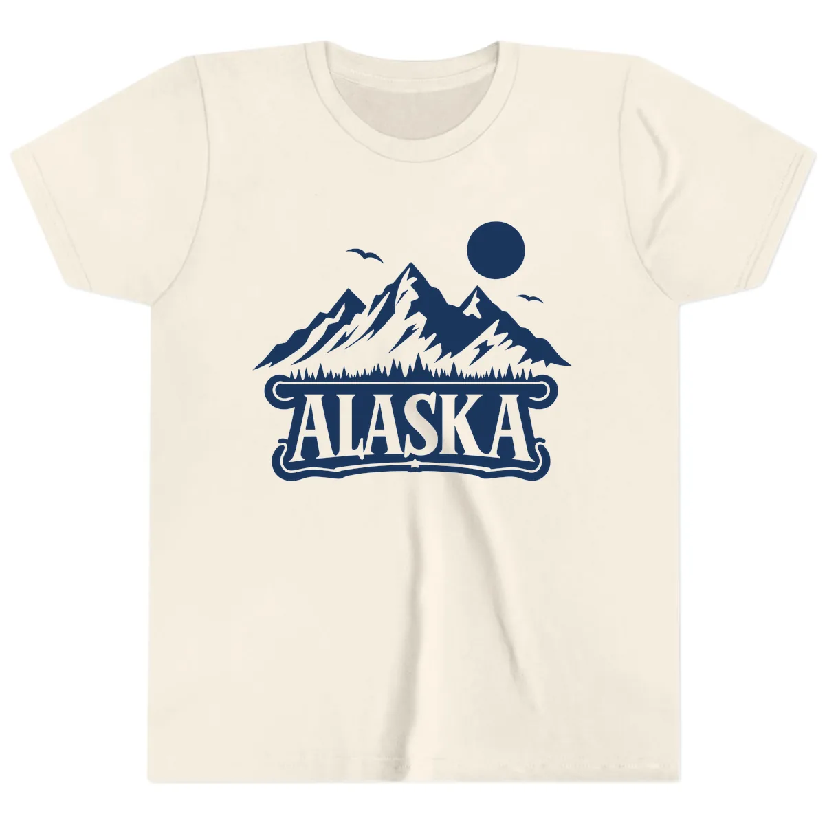 Alaska Mountain Range and Forest Scenic Youth T-Shirt in Natural