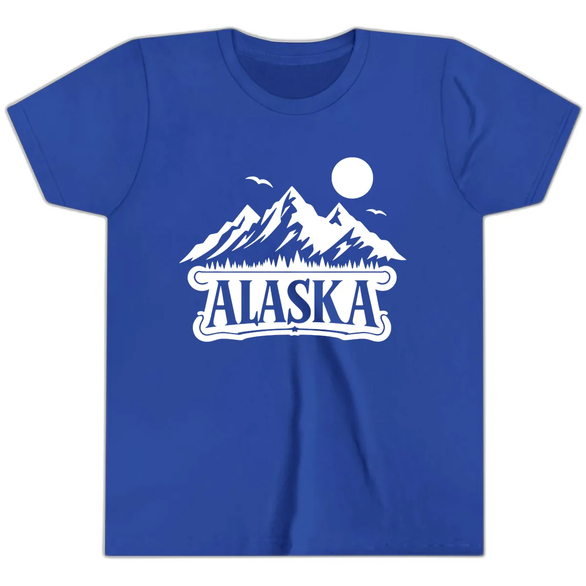 Alaska Mountain Range and Forest Scenic Youth T-Shirt in True Royal