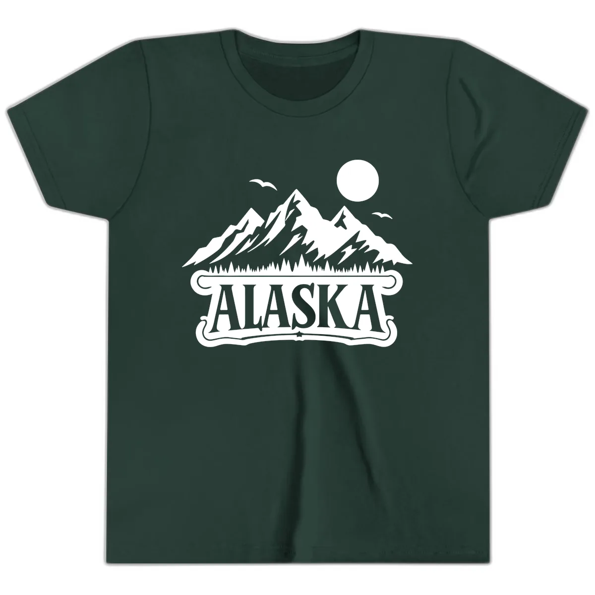 Alaska Mountain Range and Forest Scenic Youth T-Shirt in Forest