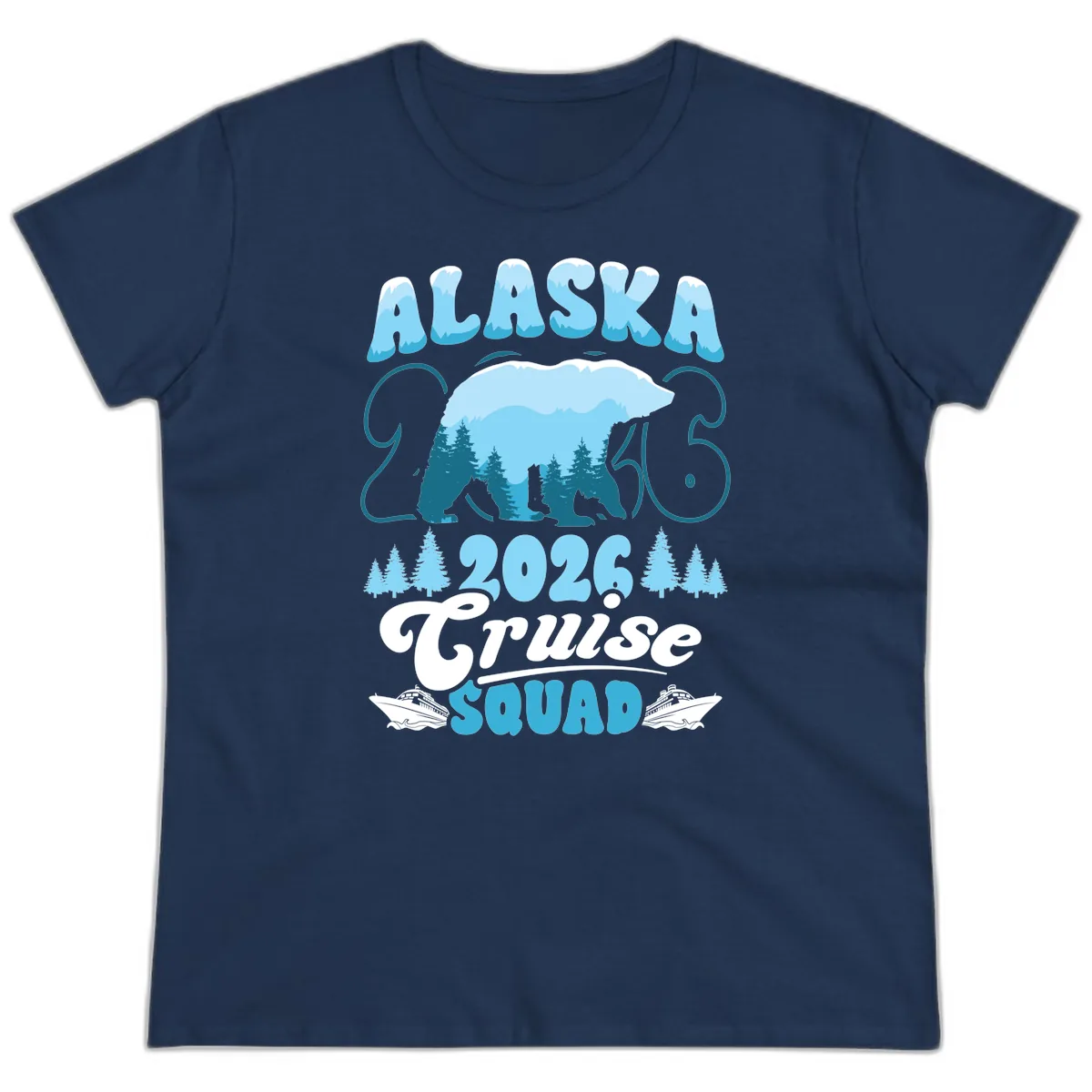 Alaska 2026 Polar Bear Cruise Squad Ladies Tee in Navy