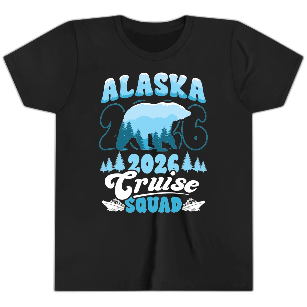Alaska 2026 Polar Bear Cruise Squad Youth T-Shirt in Black