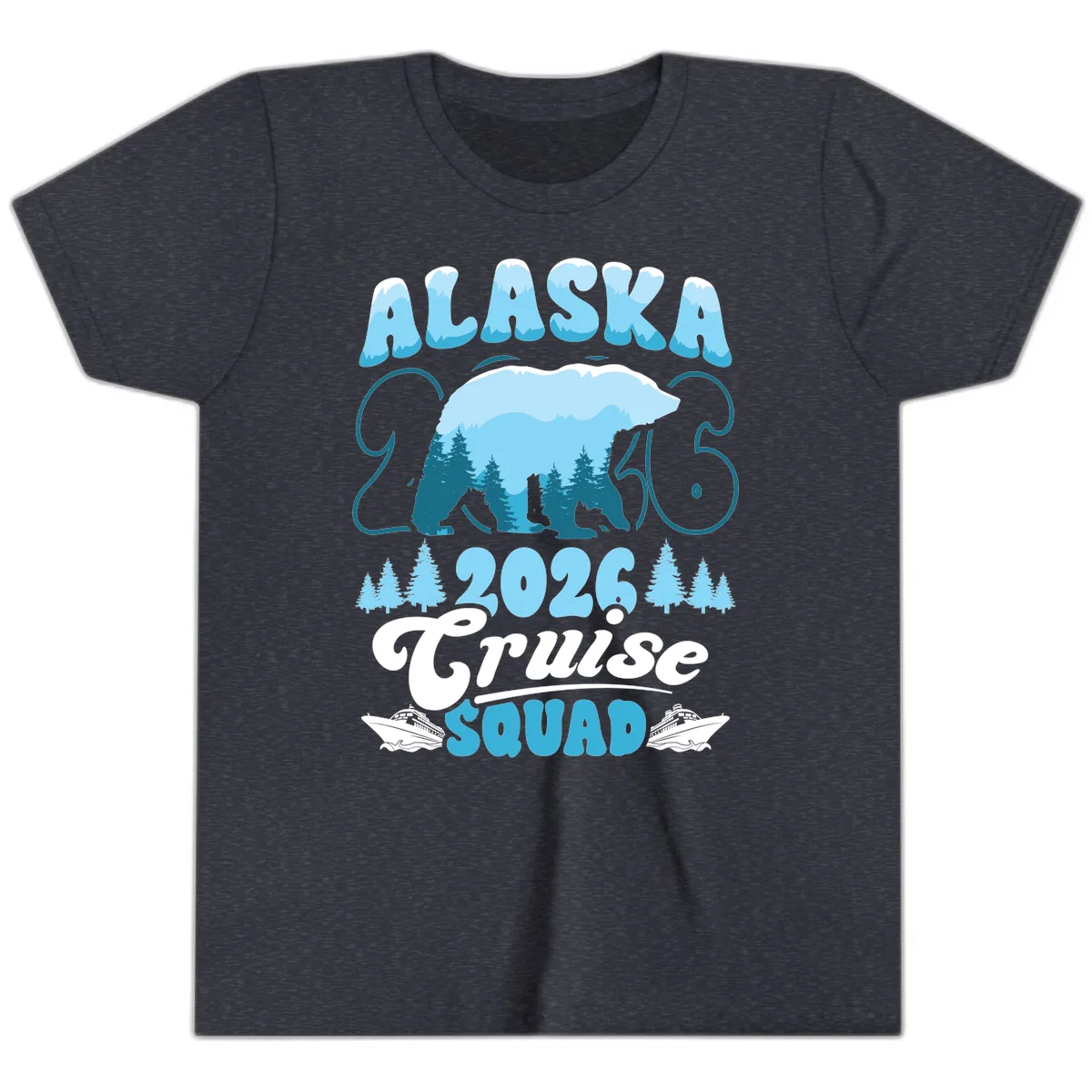 Alaska 2026 Polar Bear Cruise Squad Youth T-Shirt in Heather Navy