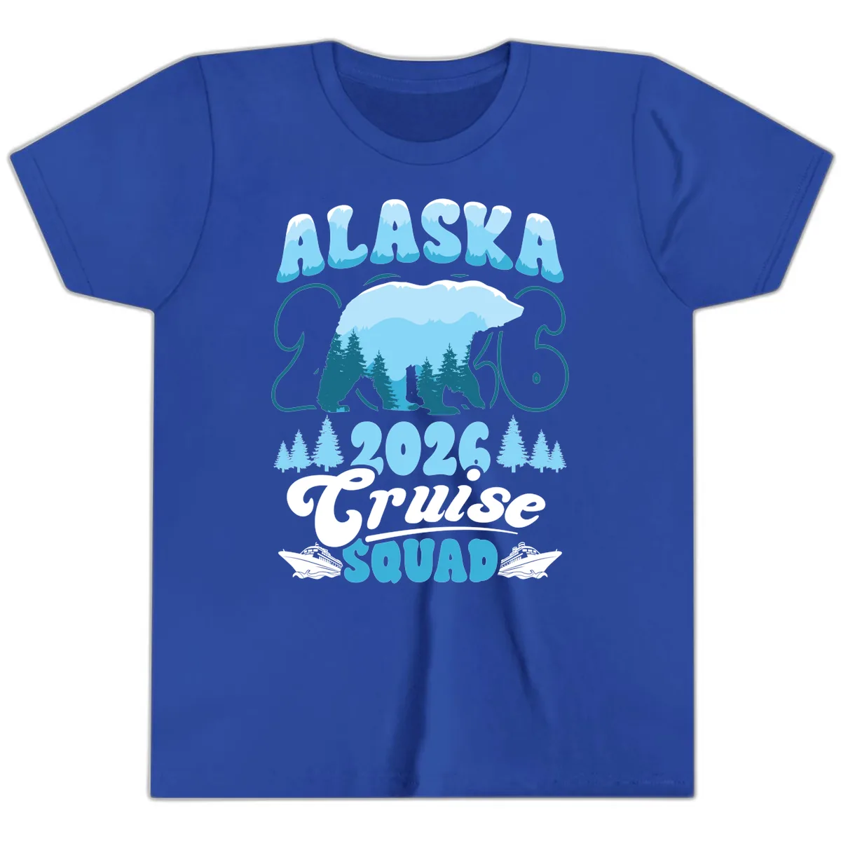Alaska 2026 Polar Bear Cruise Squad Youth T-Shirt in True Royal