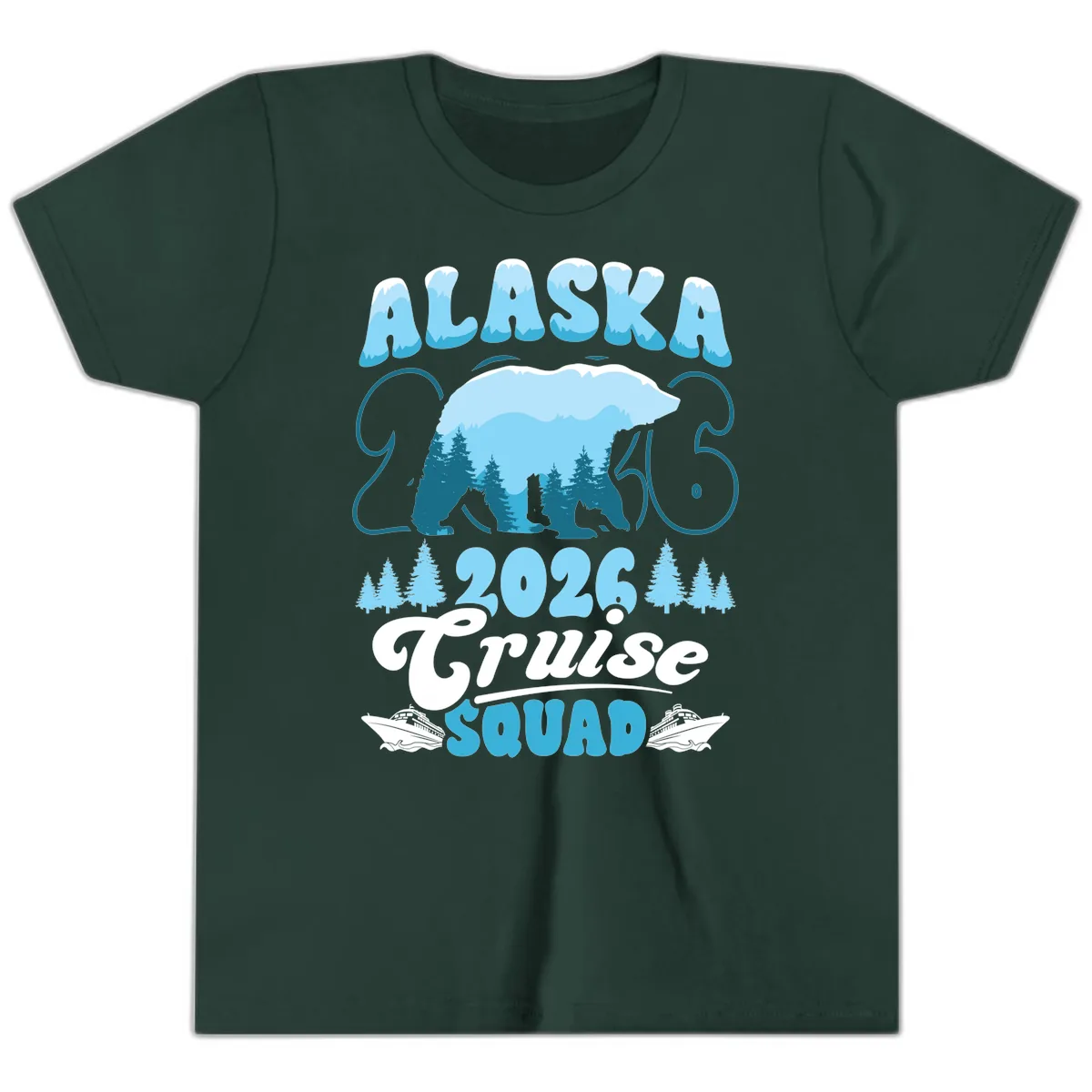 Alaska 2026 Polar Bear Cruise Squad Youth T-Shirt in Forest
