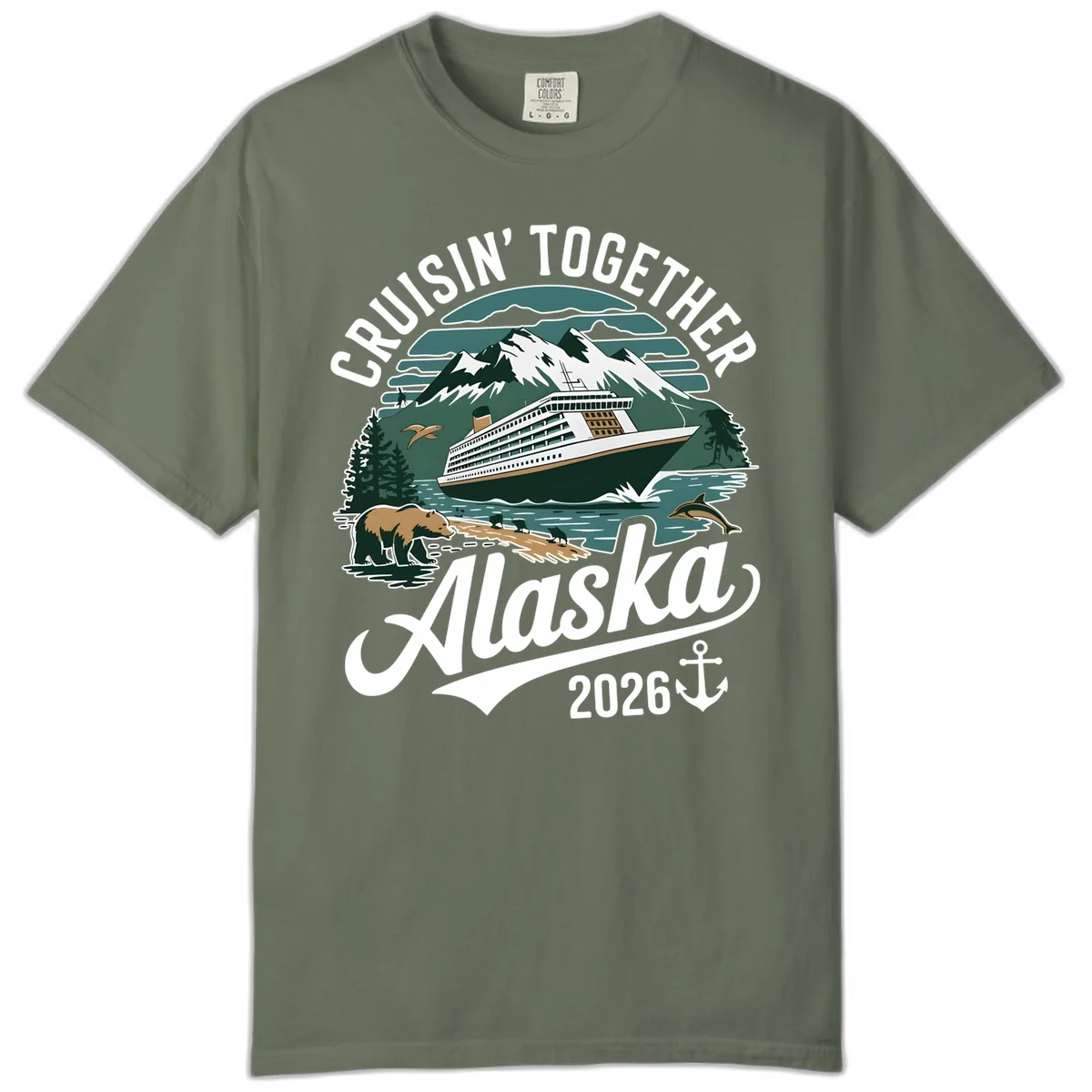 Cruisin' Together Alaska 2026 Ship & Wildlife Comfort Color in Moss