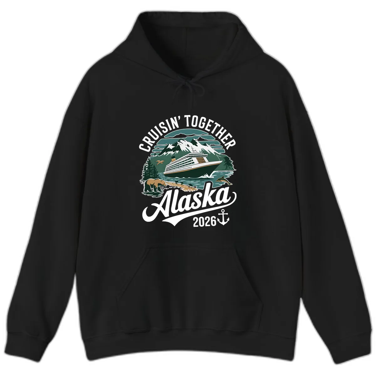 Cruisin' Together Alaska 2026 Ship & Wildlife Hoodie in Black