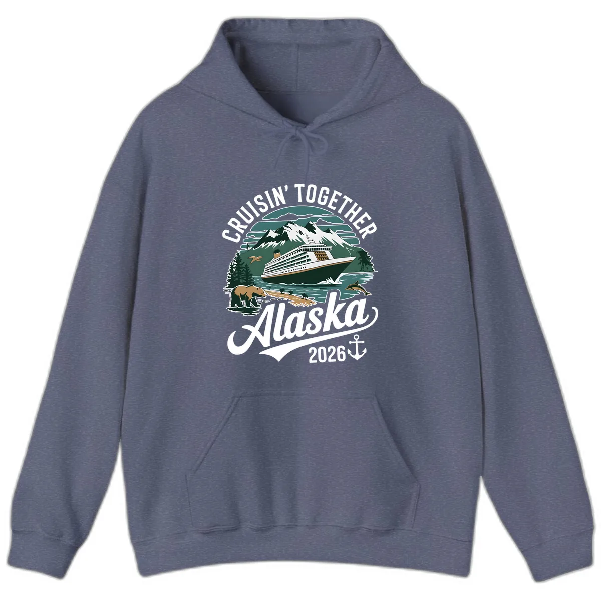 Cruisin' Together Alaska 2026 Ship & Wildlife Hoodie in Heather Navy