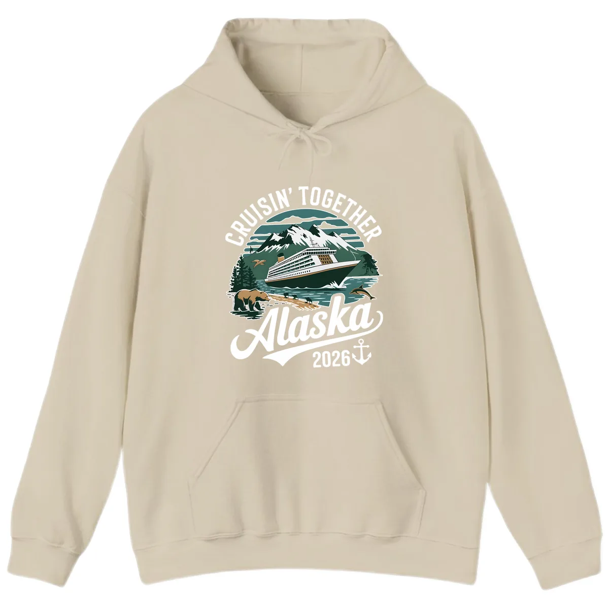 Cruisin' Together Alaska 2026 Ship & Wildlife Hoodie in Sand