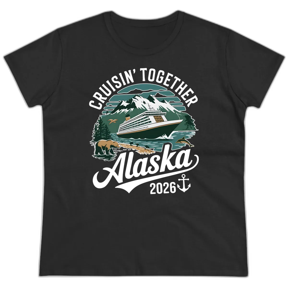 Cruisin' Together Alaska 2026 Ship & Wildlife Ladies Tee in Black