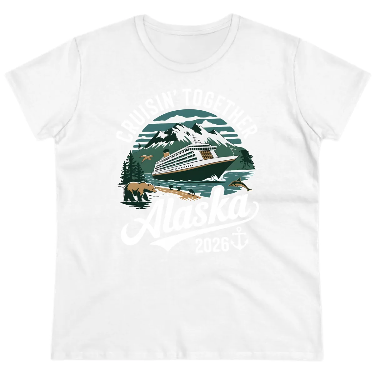 Cruisin' Together Alaska 2026 Ship & Wildlife Ladies Tee in White