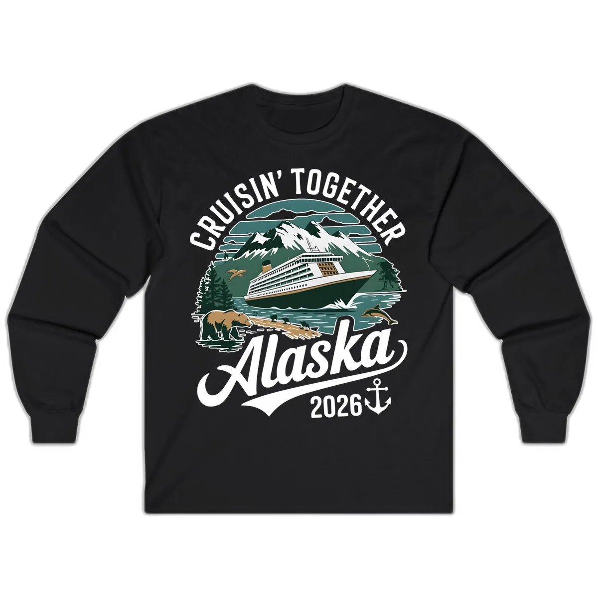 Cruisin' Together Alaska 2026 Ship & Wildlife Long Sleeve in Black