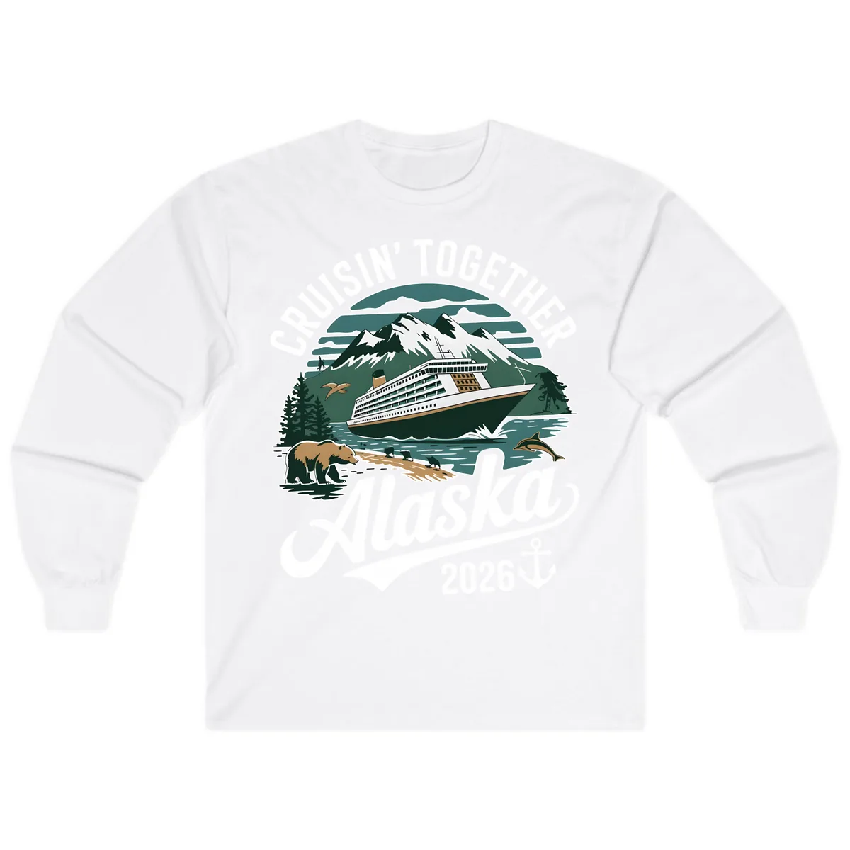 Cruisin' Together Alaska 2026 Ship & Wildlife Long Sleeve in White