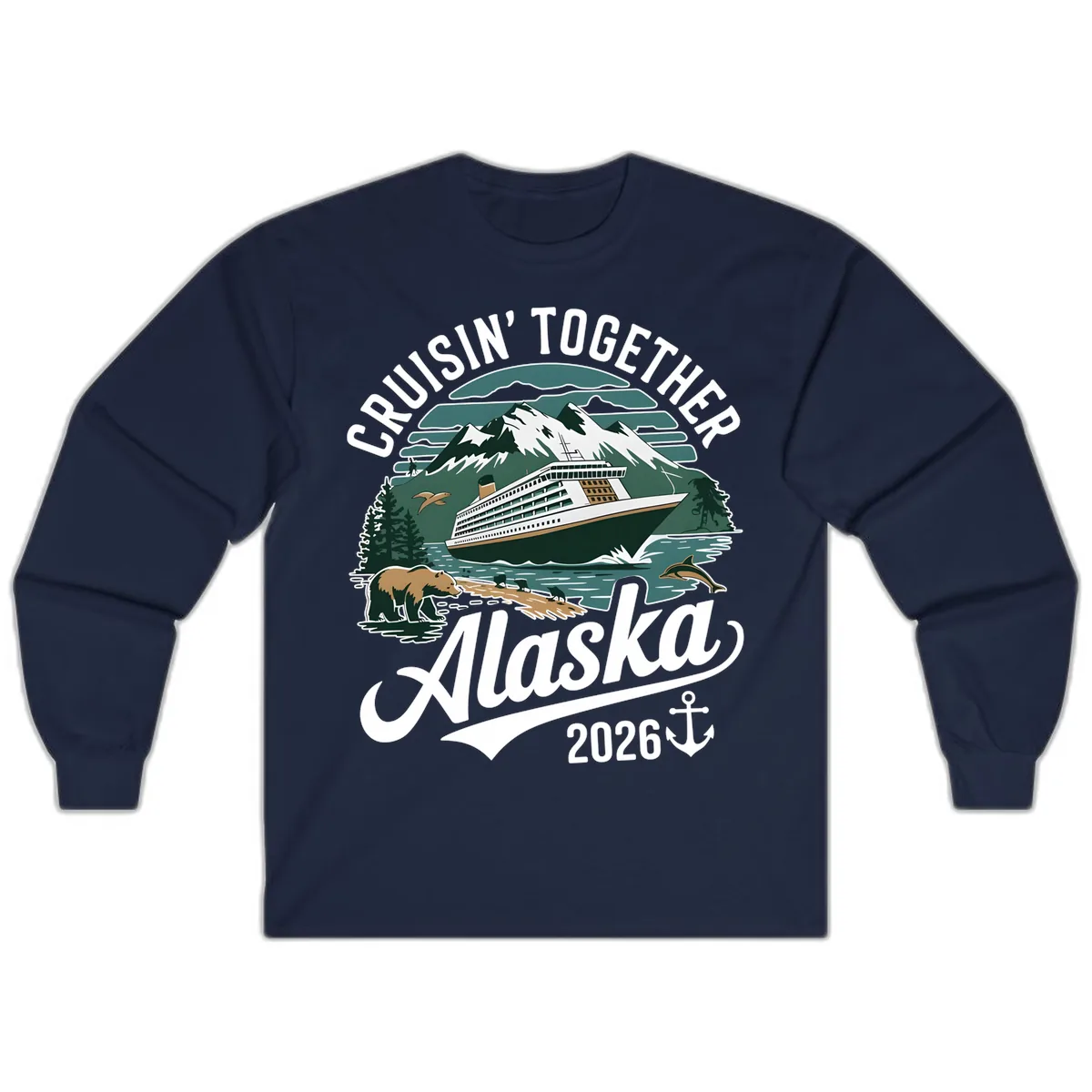 Cruisin' Together Alaska 2026 Ship & Wildlife Long Sleeve in Navy