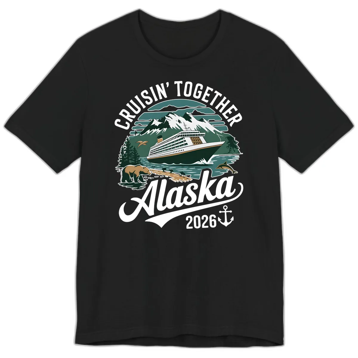 Cruisin' Together Alaska 2026 Ship & Wildlife Premium T-Shirt in Black
