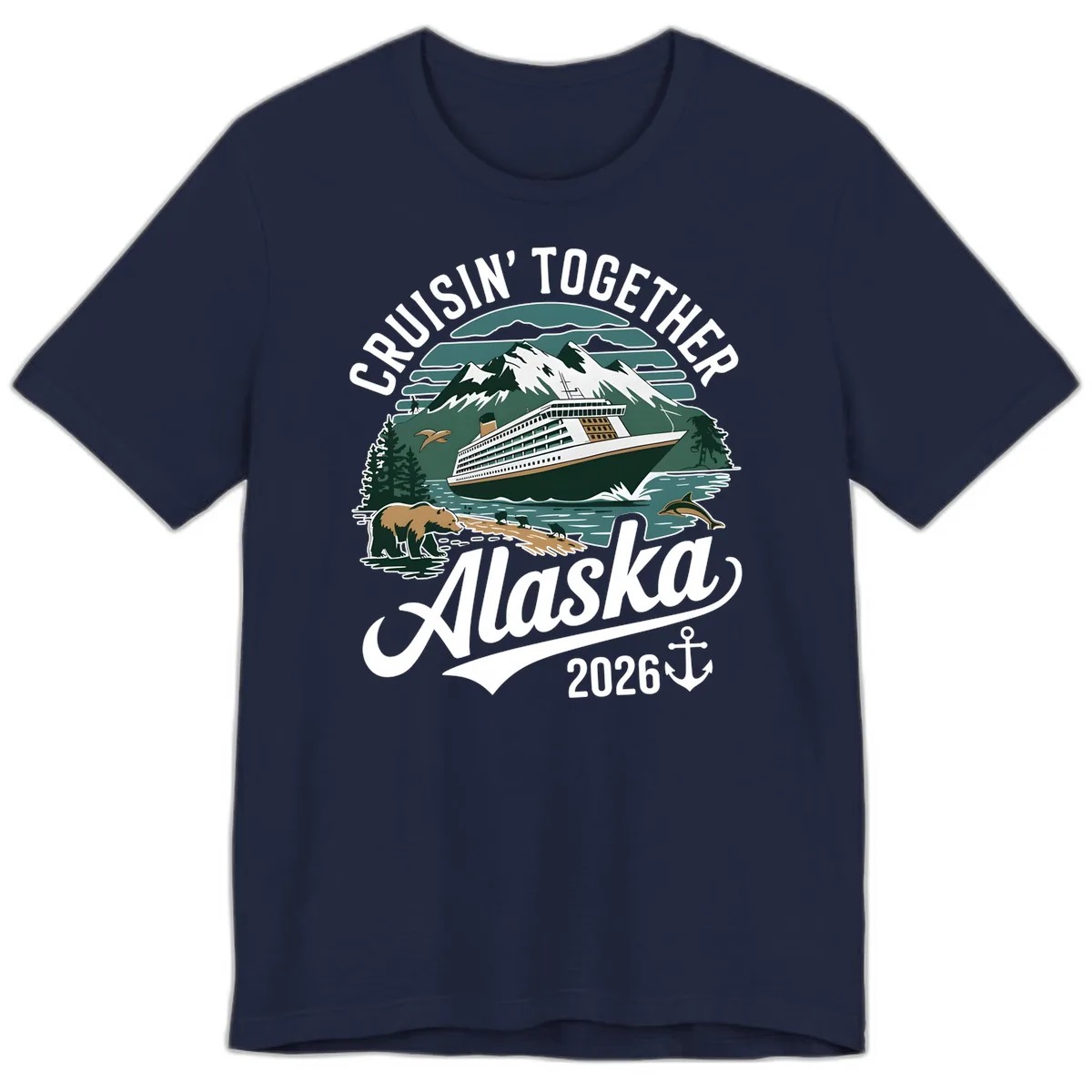 Cruisin' Together Alaska 2026 Ship & Wildlife Premium T-Shirt in Navy