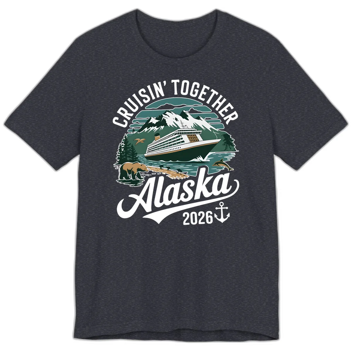 Cruisin' Together Alaska 2026 Ship & Wildlife Premium T-Shirt in Heather Navy