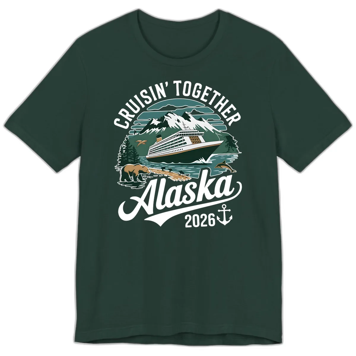 Cruisin' Together Alaska 2026 Ship & Wildlife Premium T-Shirt in Forest
