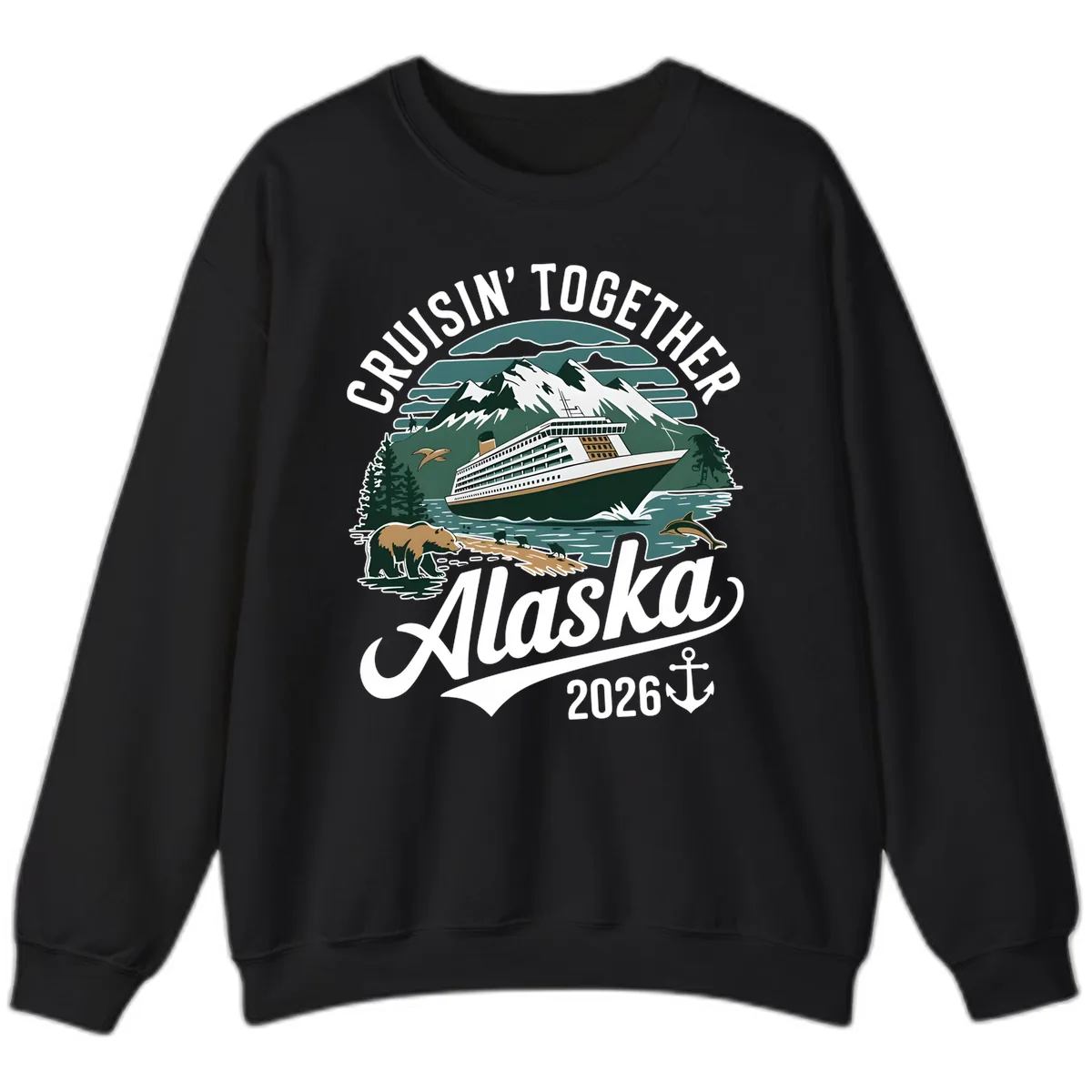 Cruisin' Together Alaska 2026 Ship & Wildlife Sweatshirt in Black