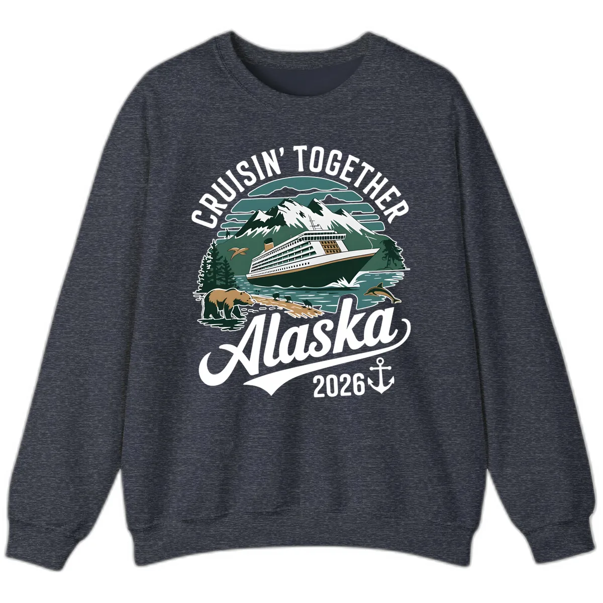 Cruisin' Together Alaska 2026 Ship & Wildlife Sweatshirt in Heather Sport Dark Navy
