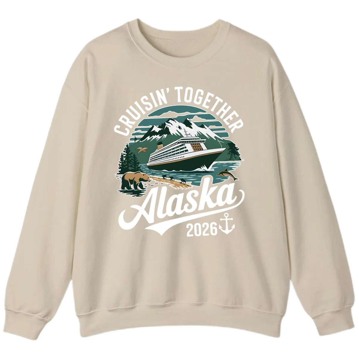 Cruisin' Together Alaska 2026 Ship & Wildlife Sweatshirt in Sand