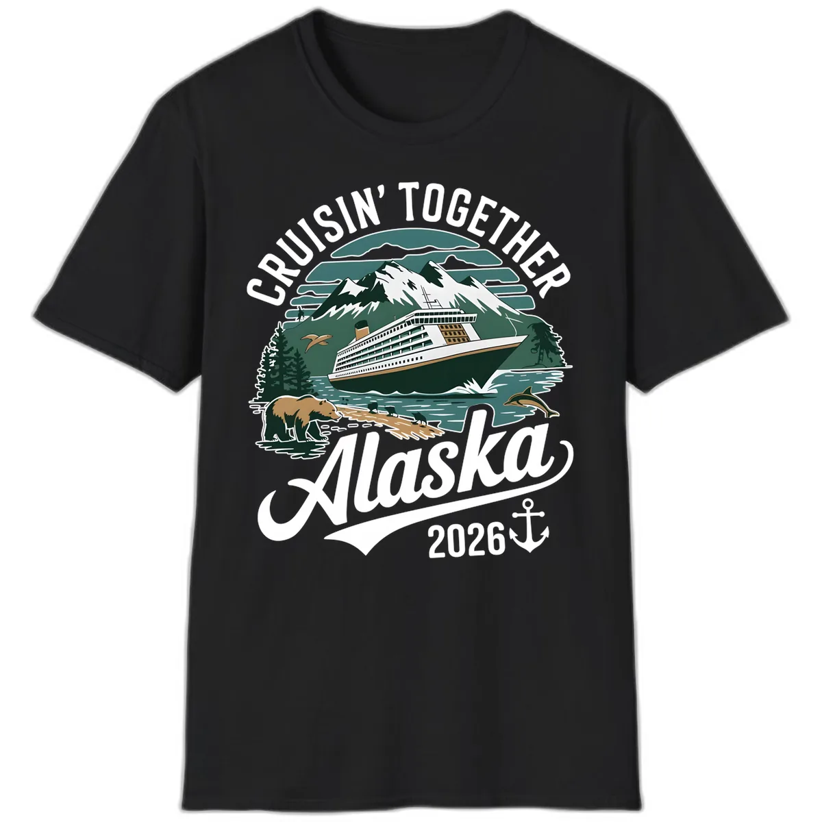 Cruisin' Together Alaska 2026 Ship & Wildlife T-Shirt in Black