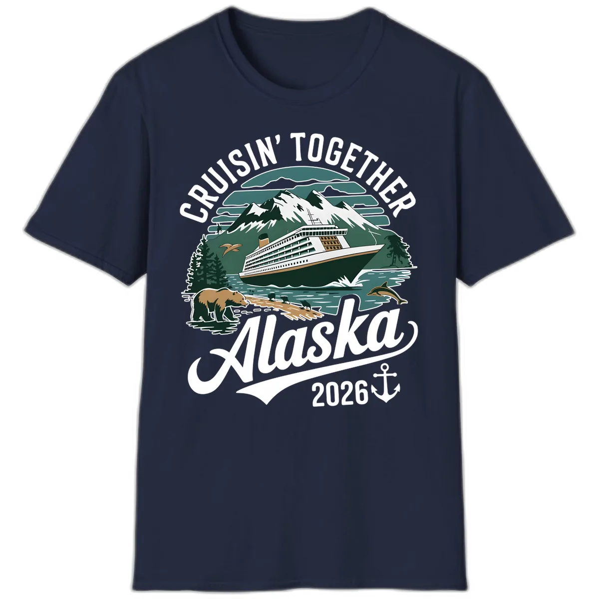 Cruisin' Together Alaska 2026 Ship & Wildlife T-Shirt in Navy