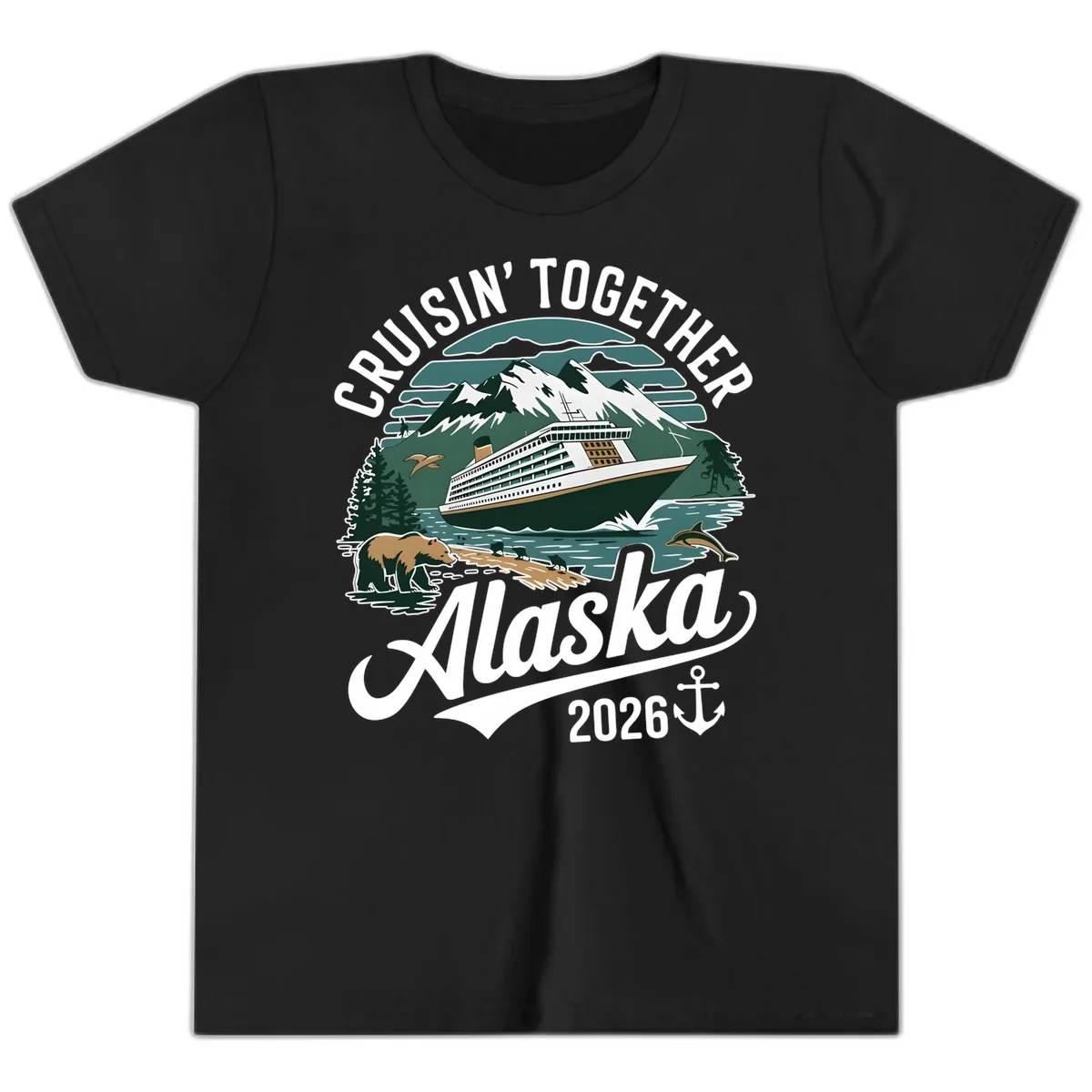 Cruisin' Together Alaska 2026 Ship & Wildlife Youth T-Shirt in Black