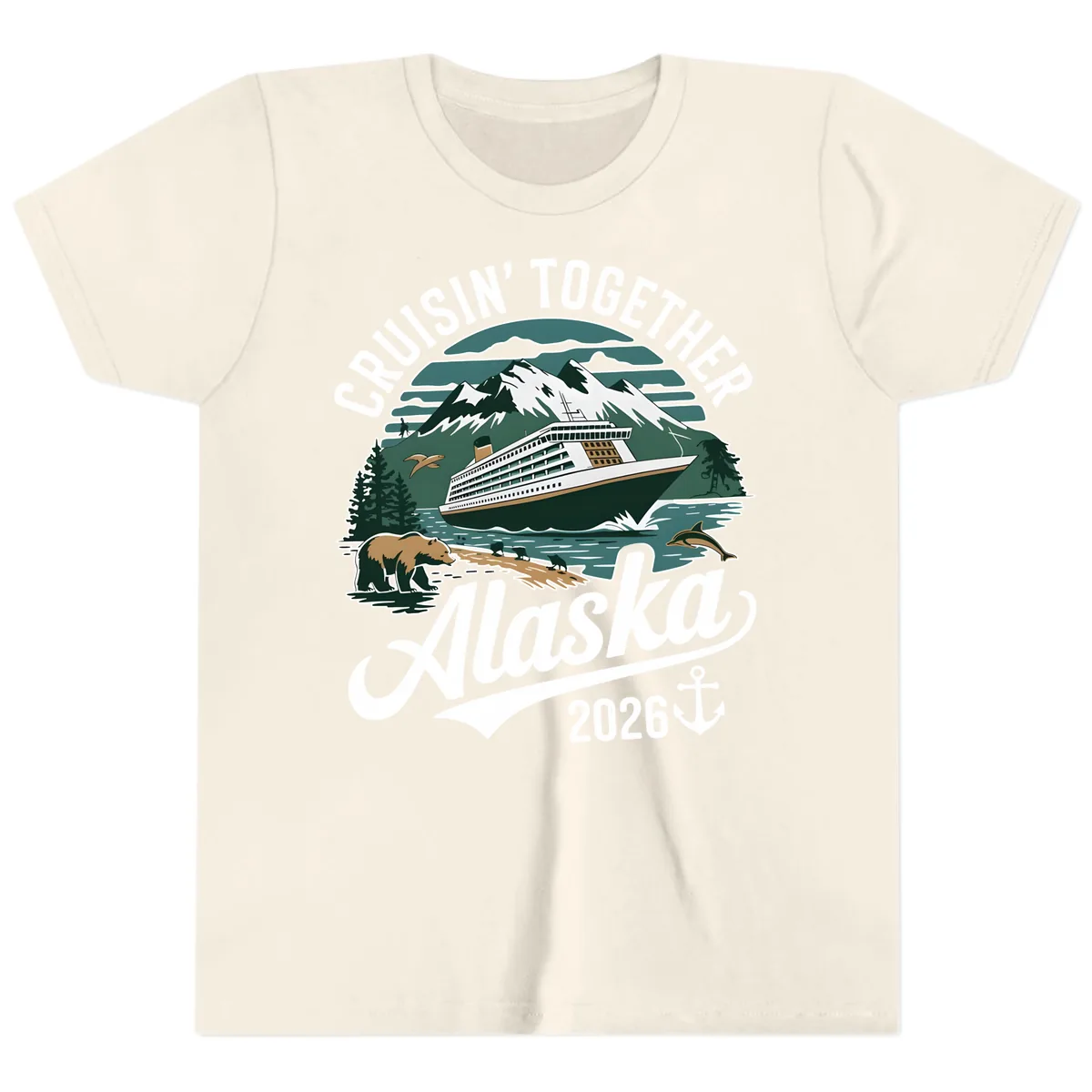 Cruisin' Together Alaska 2026 Ship & Wildlife Youth T-Shirt in Natural