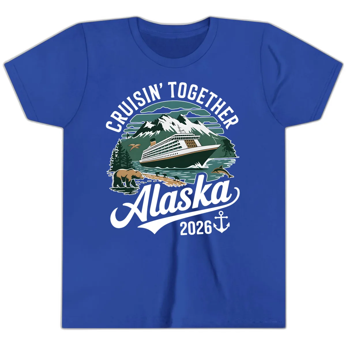 Cruisin' Together Alaska 2026 Ship & Wildlife Youth T-Shirt in True Royal