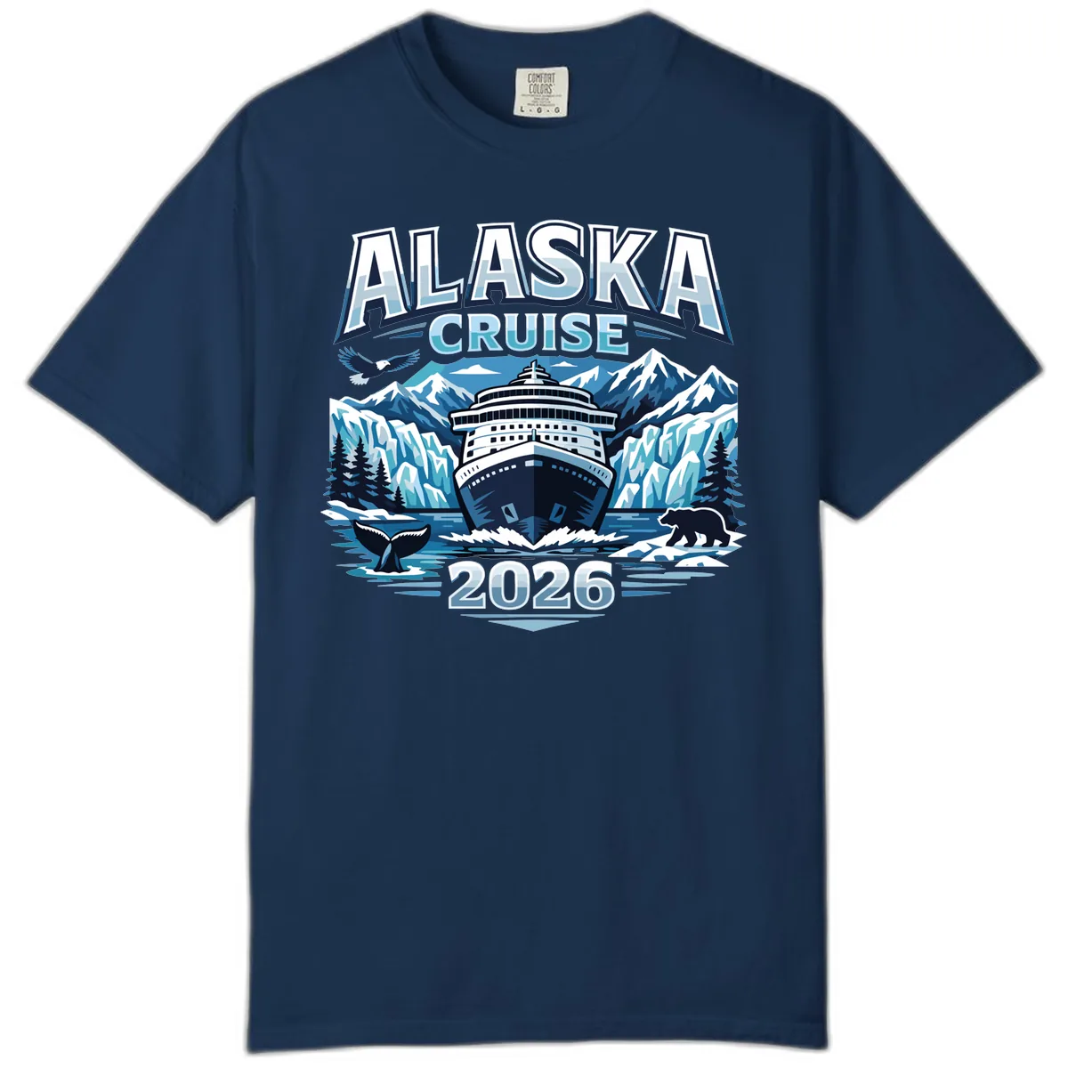 Alaska Cruise Ship and Wildlife Scenic 2026 Comfort Color in Navy