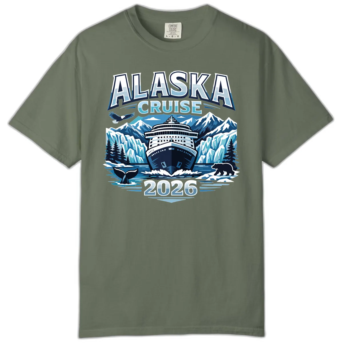 Alaska Cruise Ship and Wildlife Scenic 2026 Comfort Color in Moss