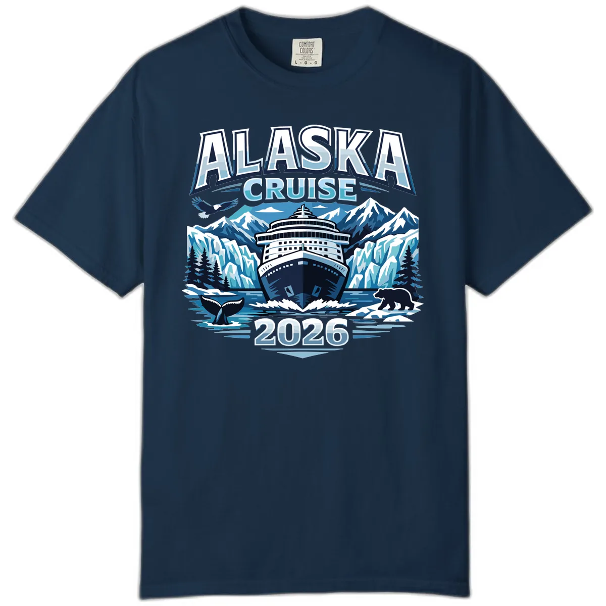 Alaska Cruise Ship and Wildlife Scenic 2026 Comfort Color in True Navy