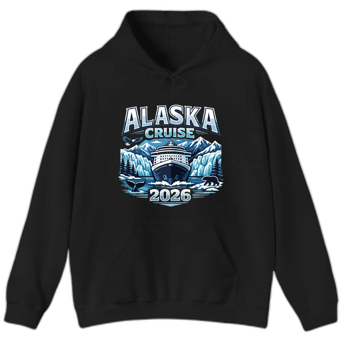 Alaska Cruise Ship and Wildlife Scenic 2026 Hoodie in Black