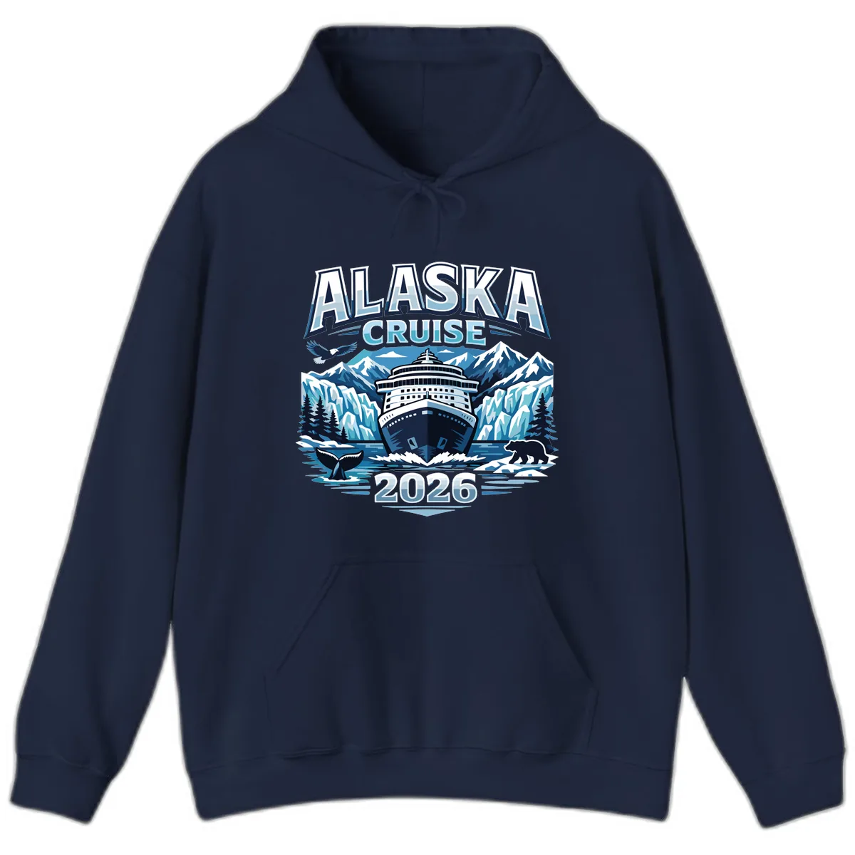 Alaska Cruise Ship and Wildlife Scenic 2026 Hoodie in Navy