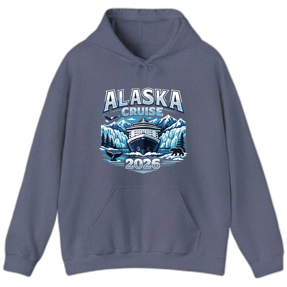 Alaska Cruise Ship and Wildlife Scenic 2026 Hoodie in Heather Navy