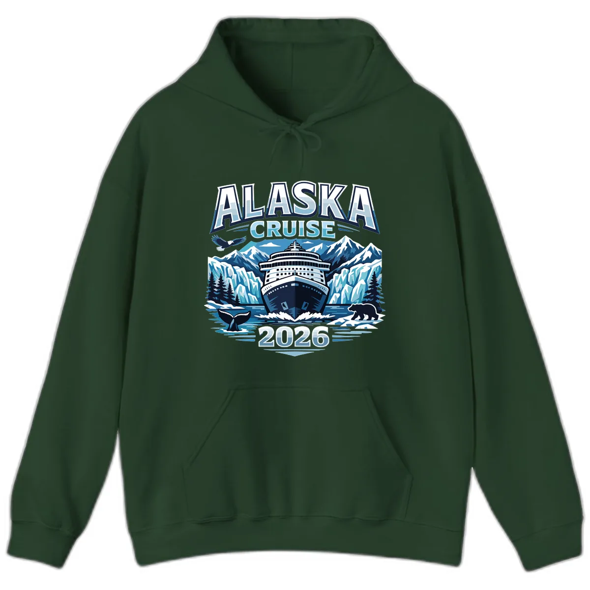 Alaska Cruise Ship and Wildlife Scenic 2026 Hoodie in Forest Green
