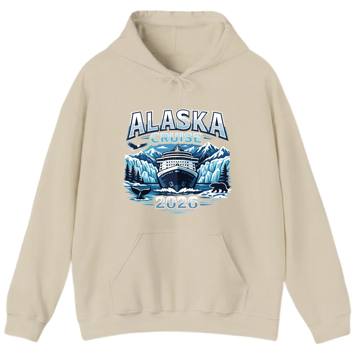 Alaska Cruise Ship and Wildlife Scenic 2026 Hoodie in Sand