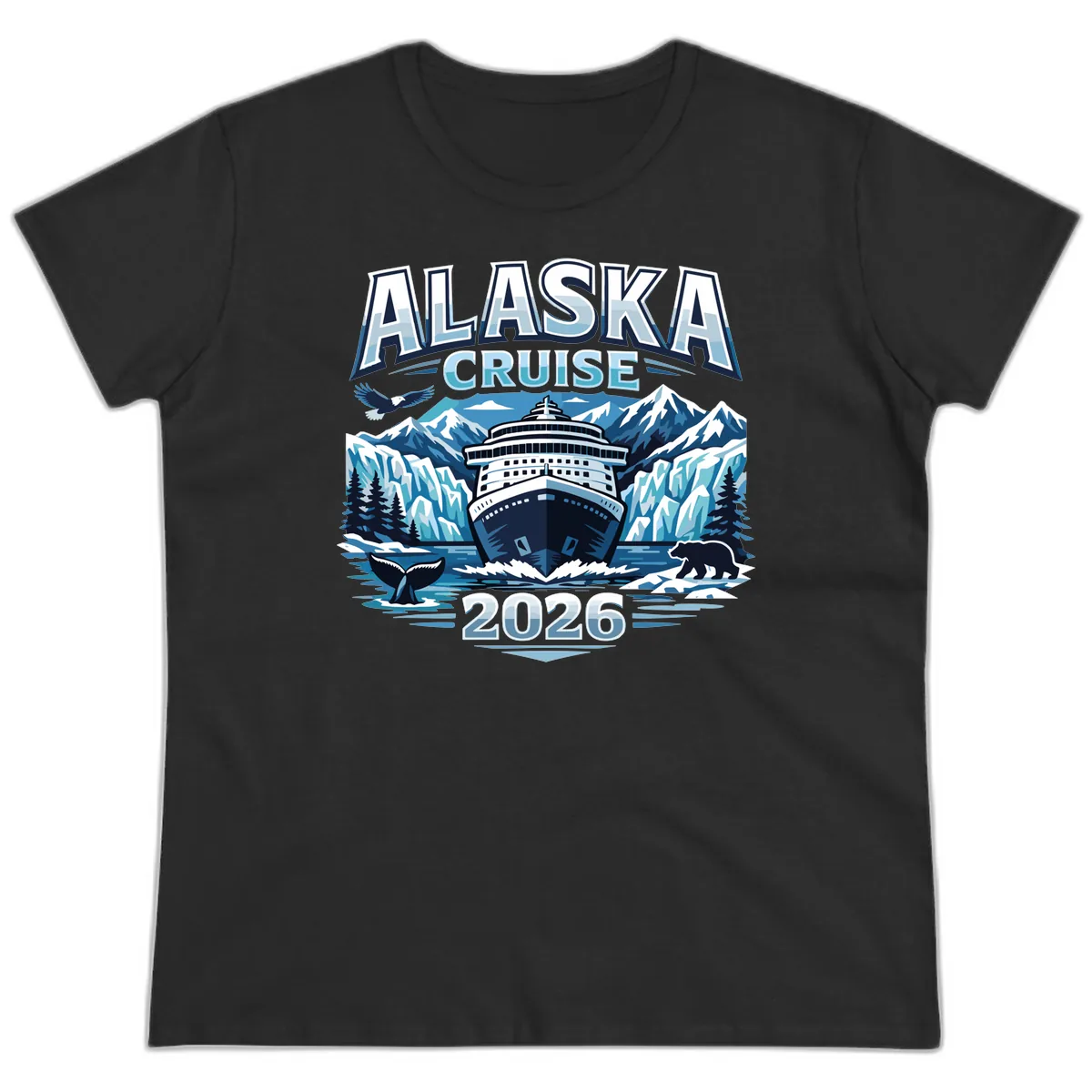 Alaska Cruise Ship and Wildlife Scenic 2026 Ladies Tee in Black