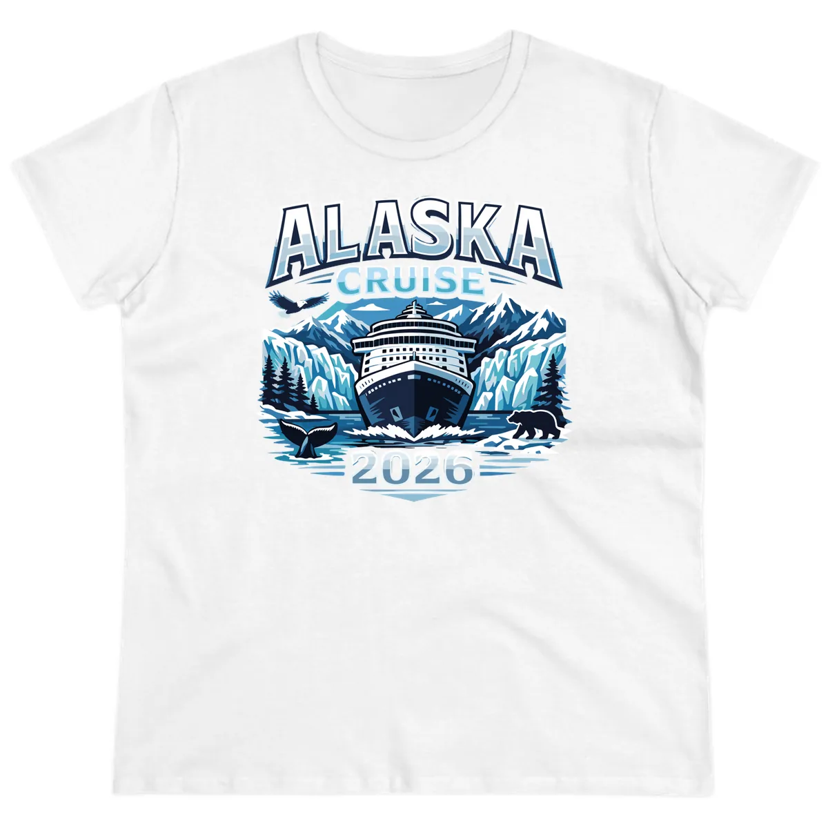 Alaska Cruise Ship and Wildlife Scenic 2026 Ladies Tee in White