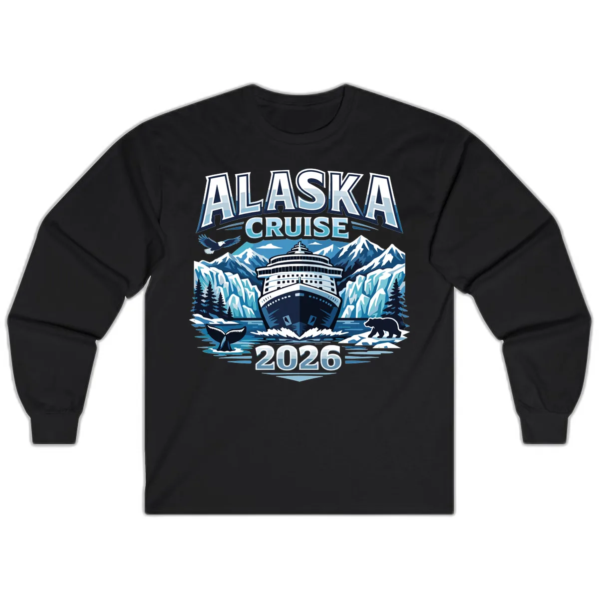 Alaska Cruise Ship and Wildlife Scenic 2026 Long Sleeve in Black