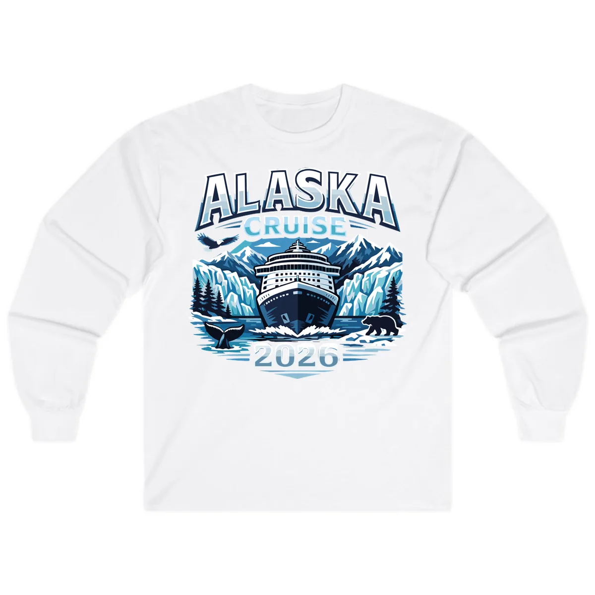 Alaska Cruise Ship and Wildlife Scenic 2026 Long Sleeve in White