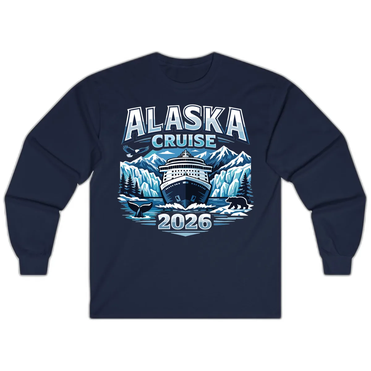 Alaska Cruise Ship and Wildlife Scenic 2026 Long Sleeve in Navy