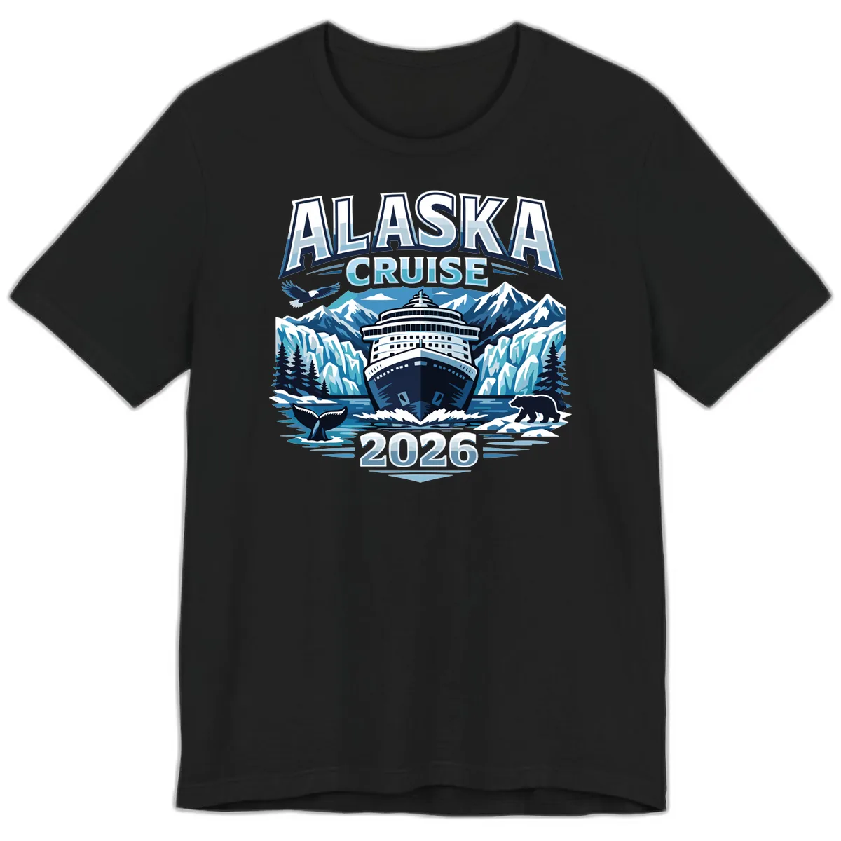 Alaska Cruise Ship and Wildlife Scenic 2026 Premium T-Shirt in Black